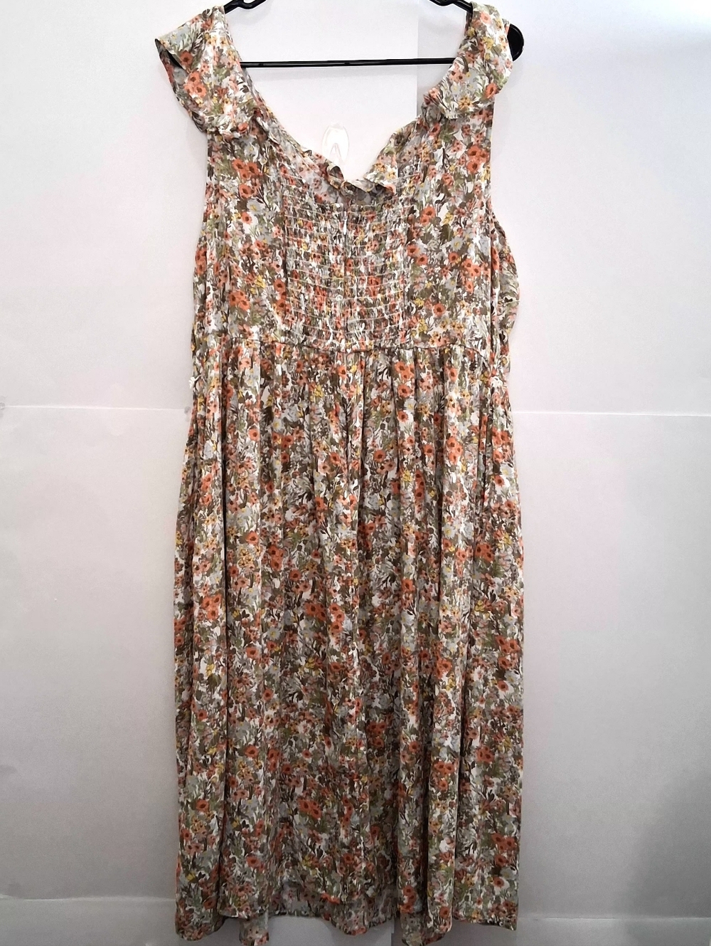 LAND'S END Floral Sleeveless Olive And Orange Floral Mixi Dress Size 1X